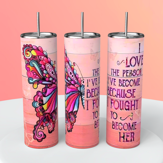 BUTTERFLY FIGHT BREAST CANCER 20 OZ TUMBLER